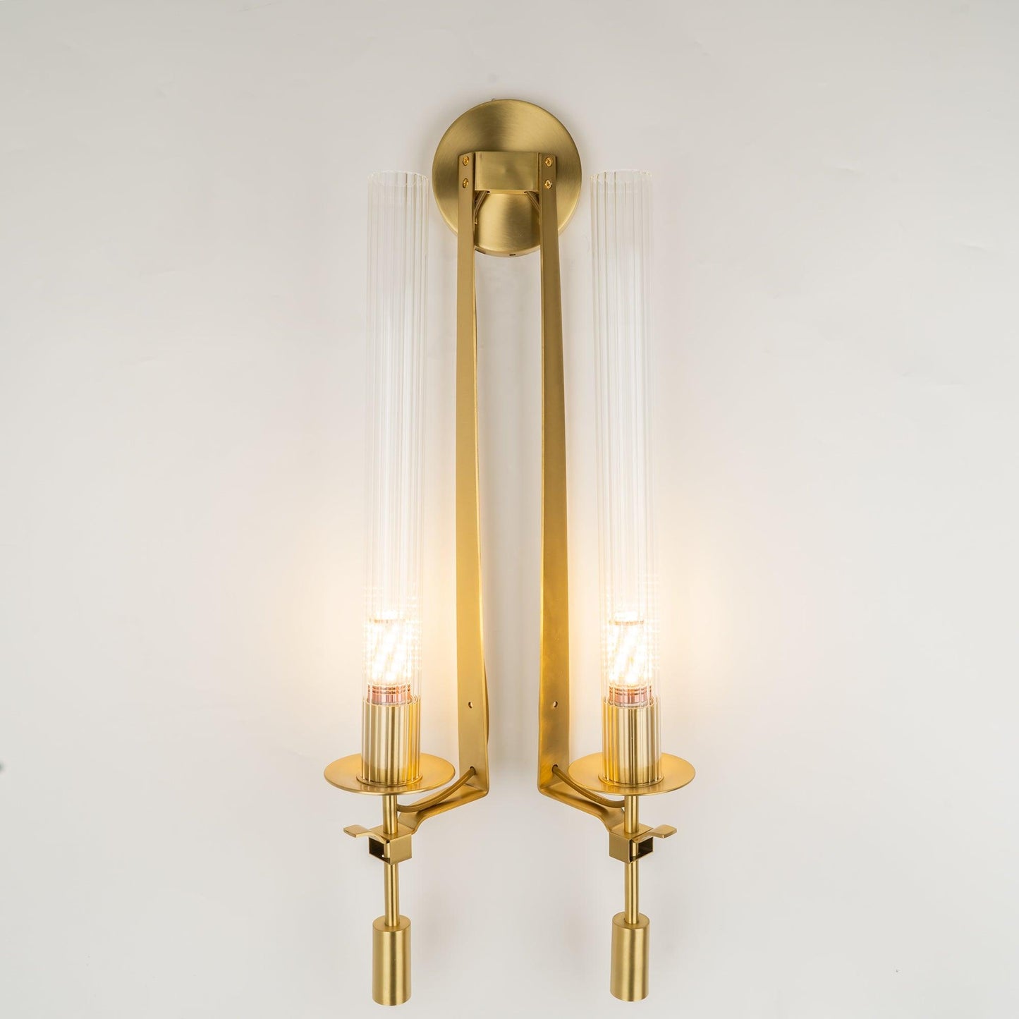 Vintage Ribbed Glass Brass Wall Sconce