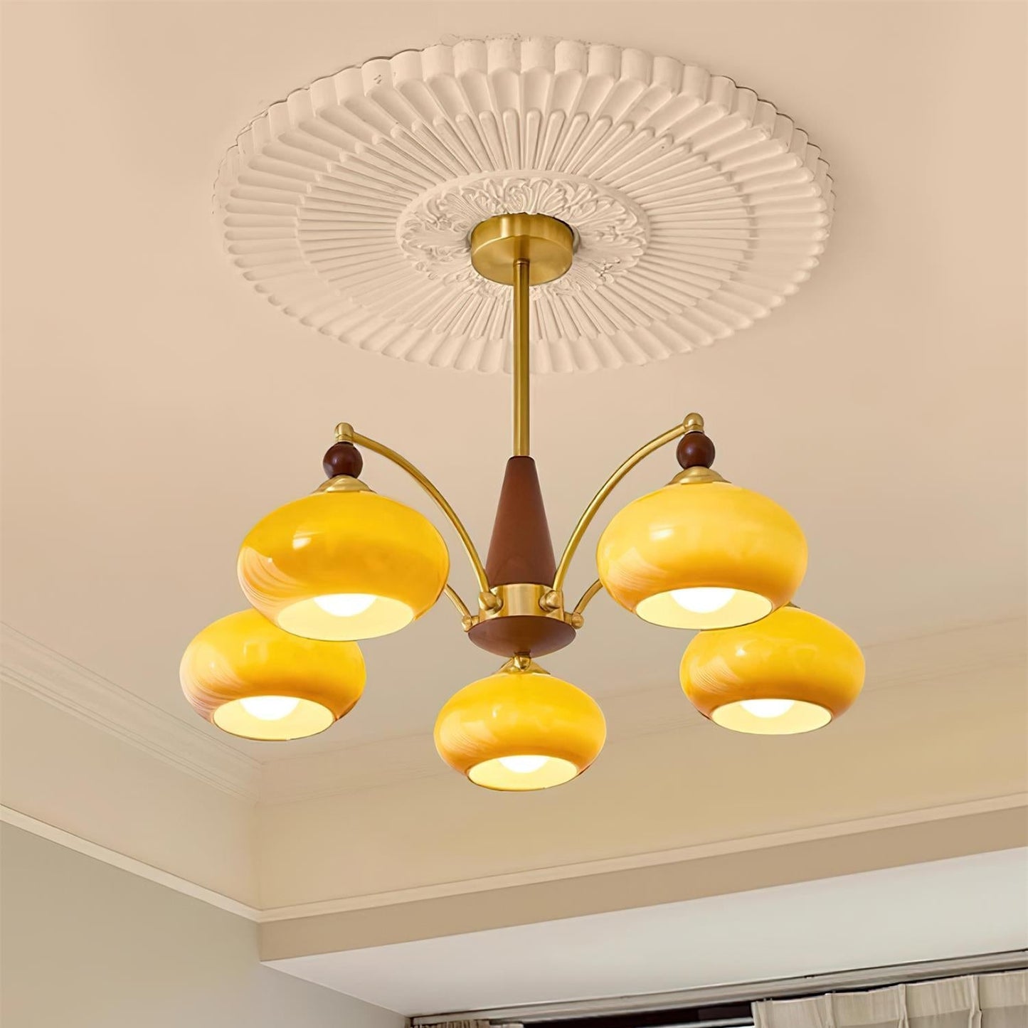 Vintage Glass Multi Arm Chandelier