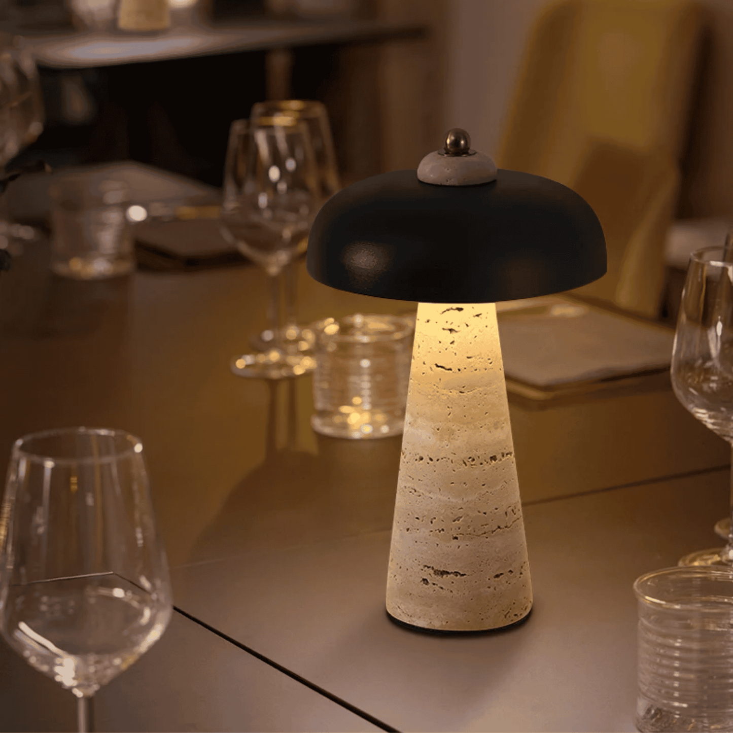 Siya Wireless Travertine Table Lamp