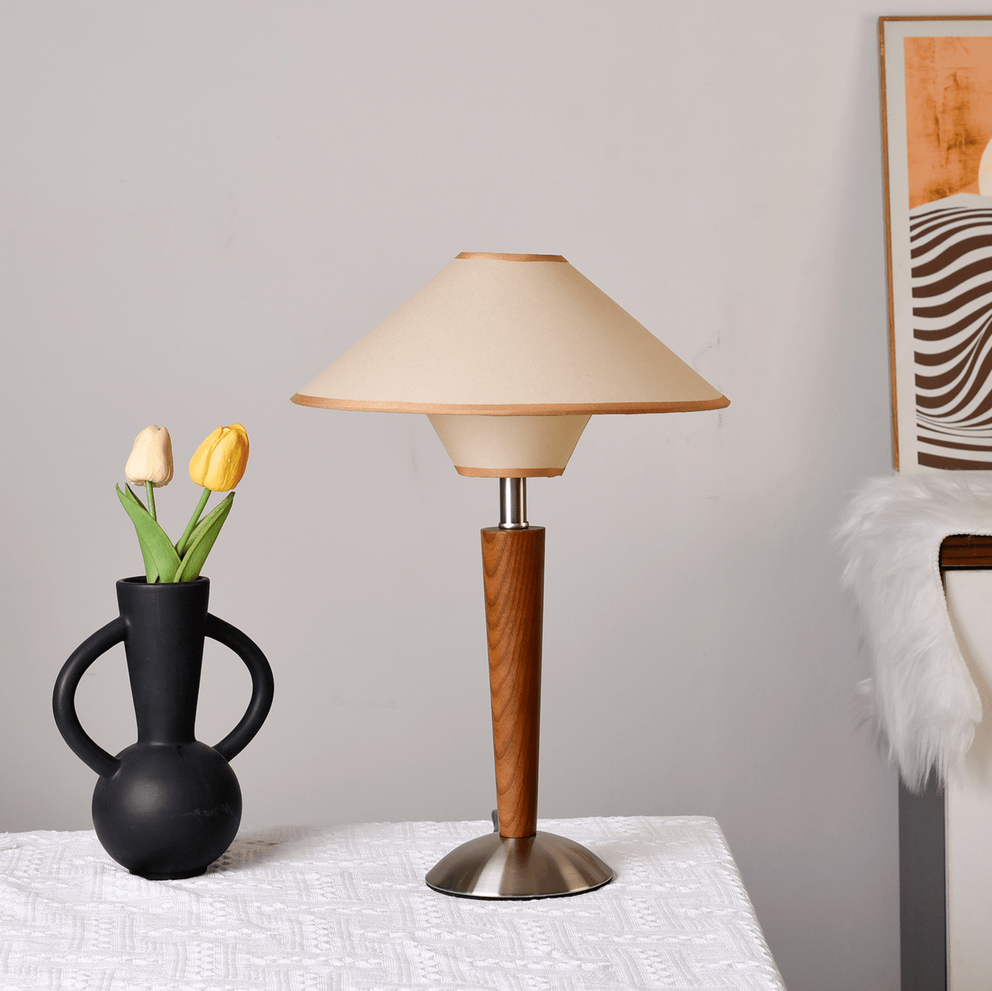 Valerie Wooden Fabric Table Lamp