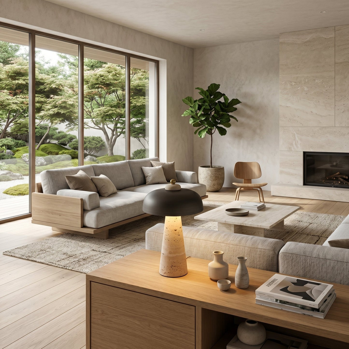 Siya Wireless Travertine Table Lamp