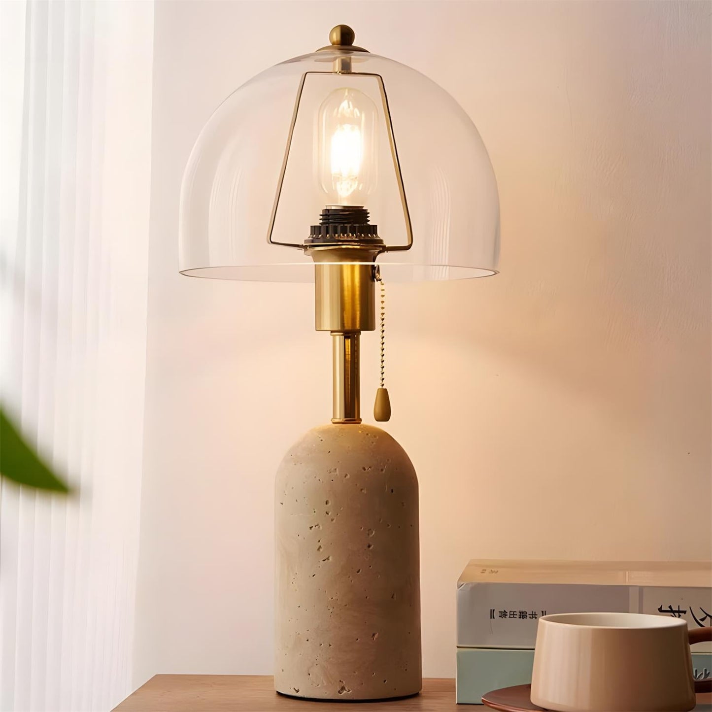 Glass Travertine Table Lamp