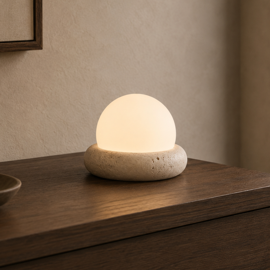 Mini Travertine Globe Table Lamp