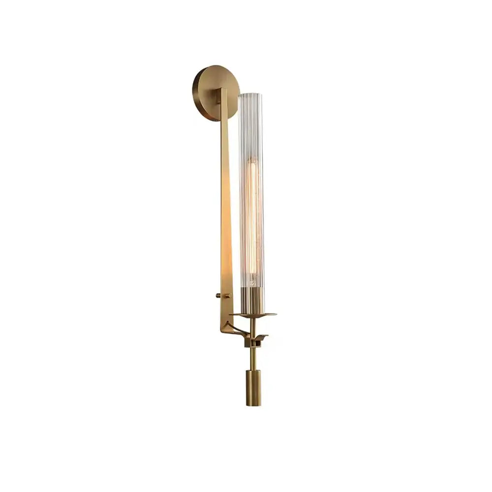 Vintage Ribbed Glass Brass Wall Sconce