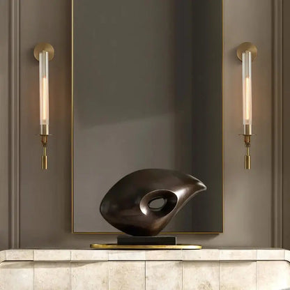Vintage Ribbed Glass Brass Wall Sconce