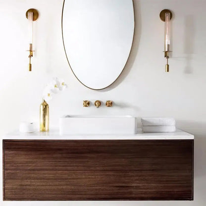 Vintage Ribbed Glass Brass Wall Sconce