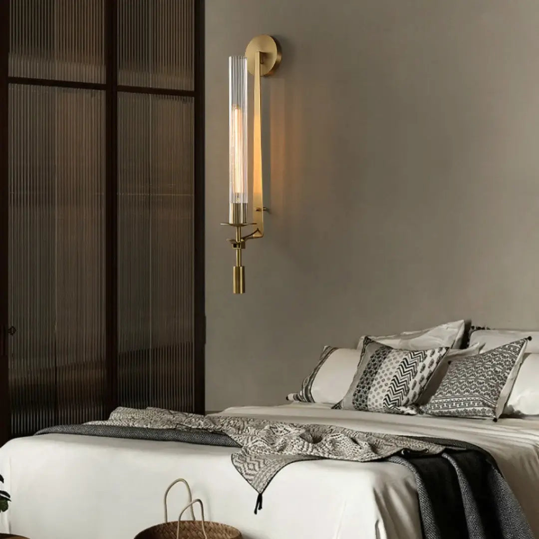 Vintage Ribbed Glass Brass Wall Sconce