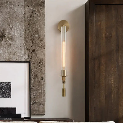 Vintage Ribbed Glass Brass Wall Sconce