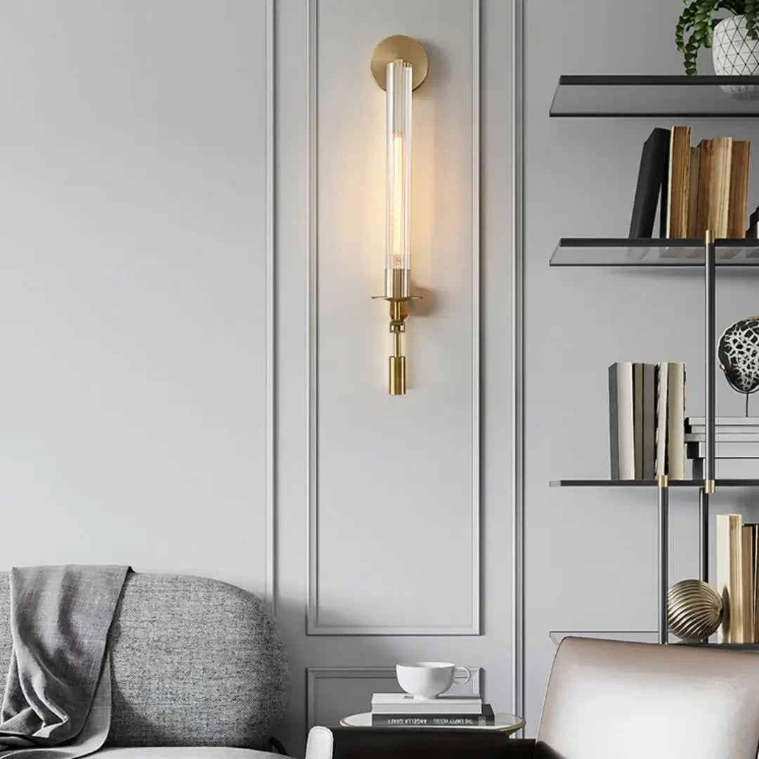 Vintage Ribbed Glass Brass Wall Sconce
