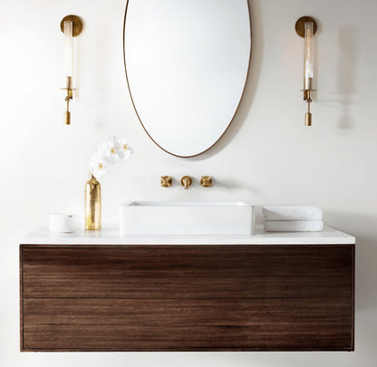 Vintage Ribbed Glass Brass Wall Sconce
