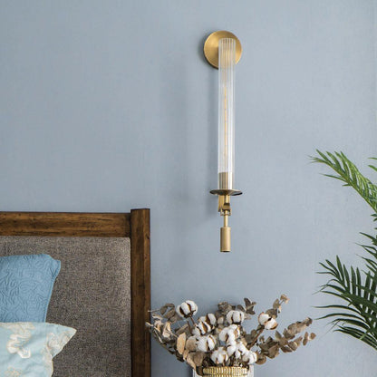 Vintage Ribbed Glass Brass Wall Sconce