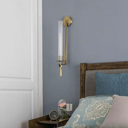 Vintage Ribbed Glass Brass Wall Sconce