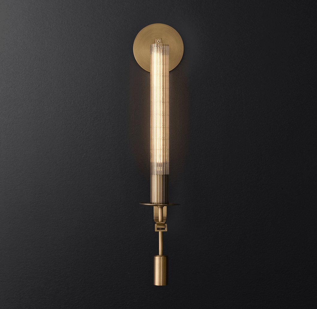 Vintage Ribbed Glass Brass Wall Sconce