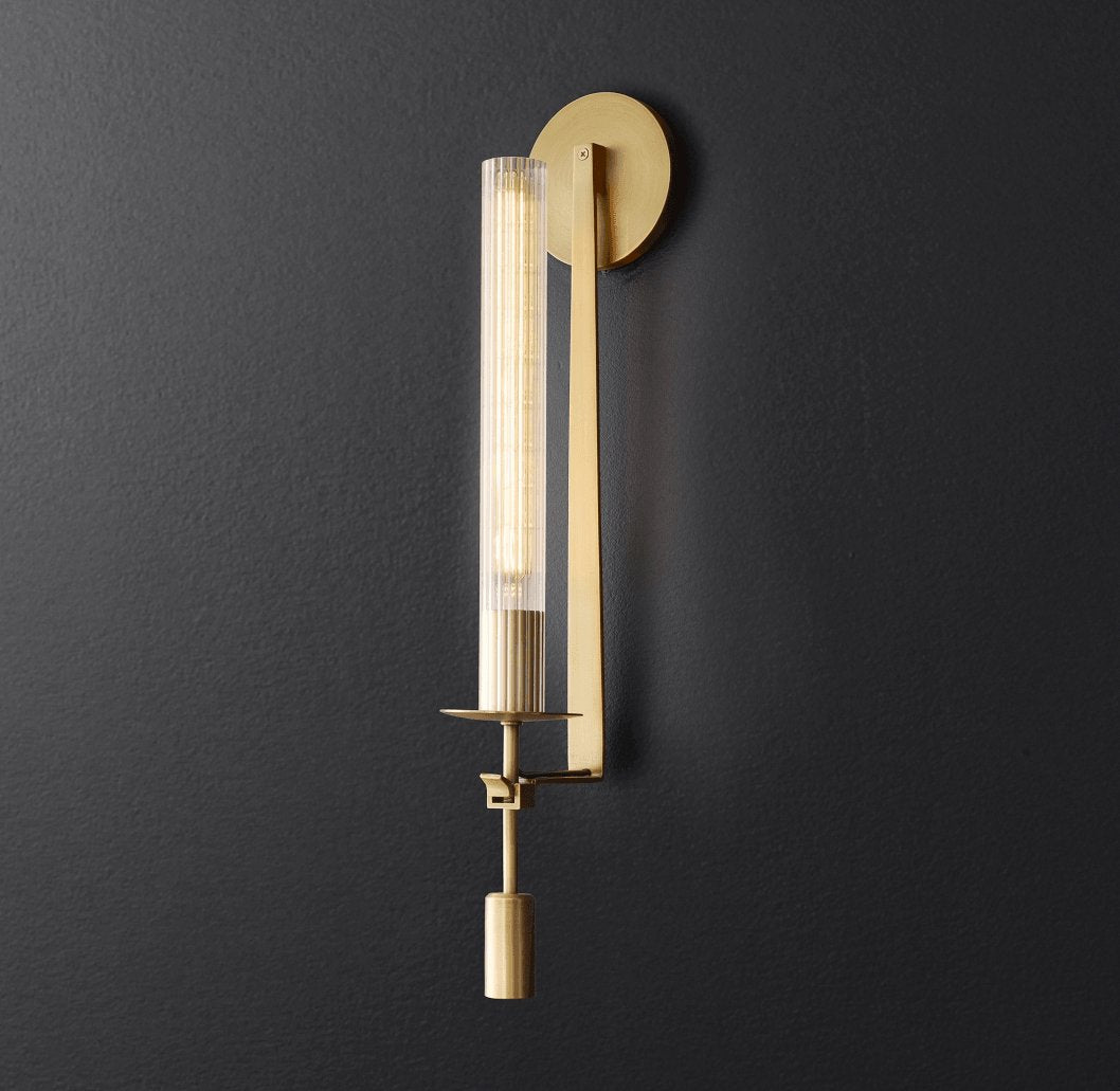 Vintage Ribbed Glass Brass Wall Sconce