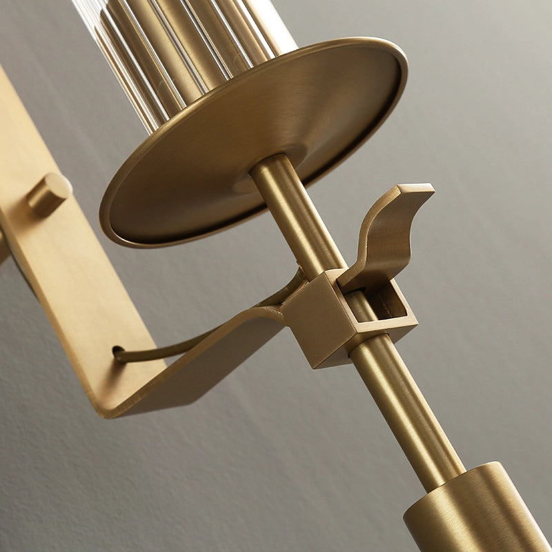 Vintage Ribbed Glass Brass Wall Sconce