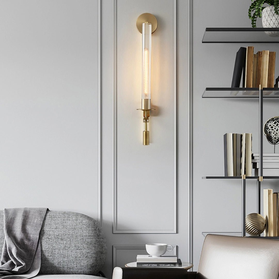 Vintage Ribbed Glass Brass Wall Sconce