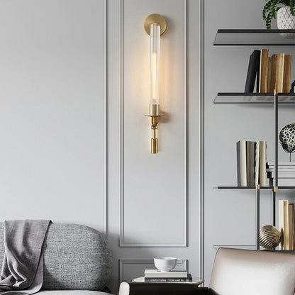 Vintage Ribbed Glass Brass Wall Sconce