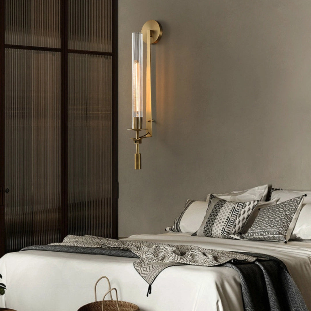 Vintage Ribbed Glass Brass Wall Sconce