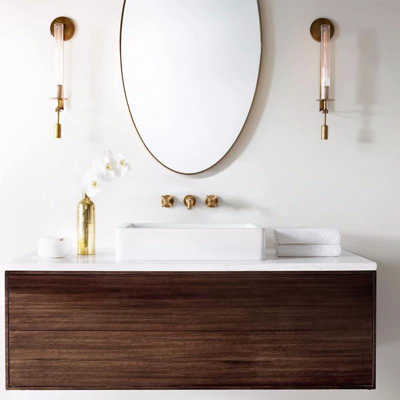 Vintage Ribbed Glass Brass Wall Sconce