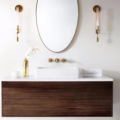 Vintage Ribbed Glass Brass Wall Sconce
