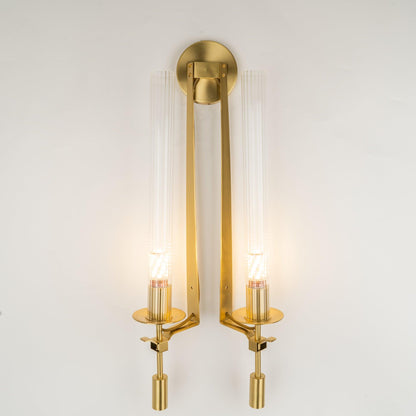 Vintage Ribbed Glass Brass Wall Sconce