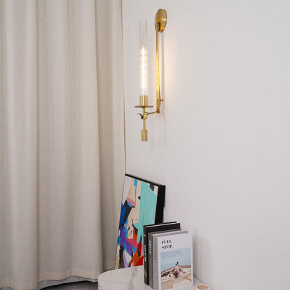 Vintage Ribbed Glass Brass Wall Sconce