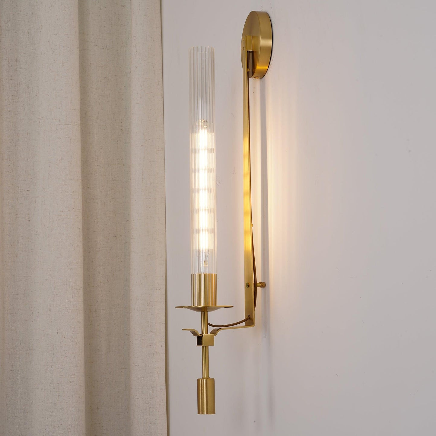 Vintage Ribbed Glass Brass Wall Sconce