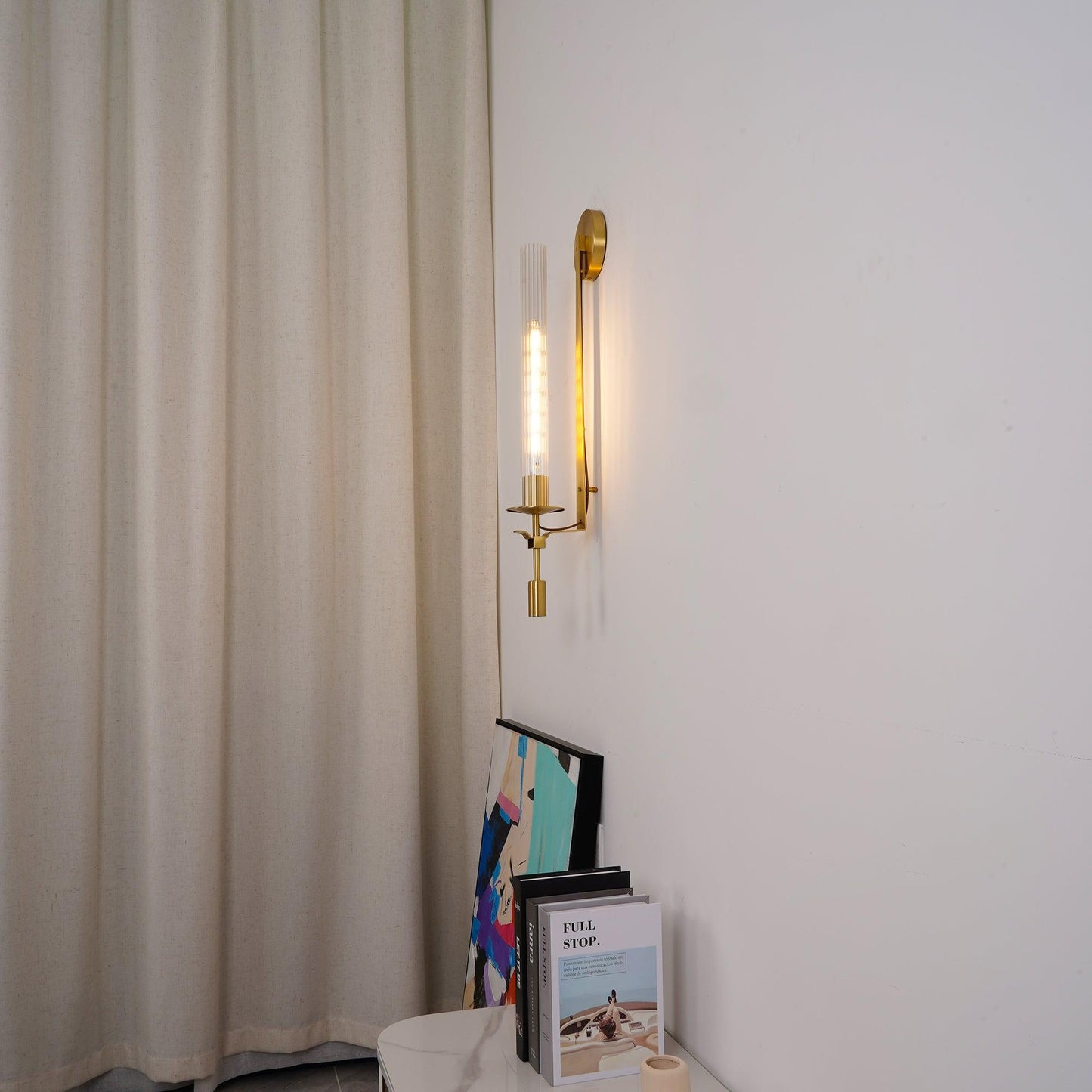 Vintage Ribbed Glass Brass Wall Sconce