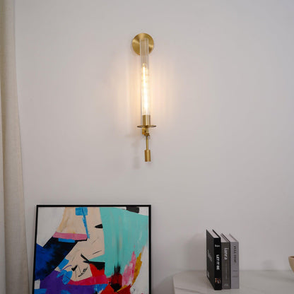 Vintage Ribbed Glass Brass Wall Sconce