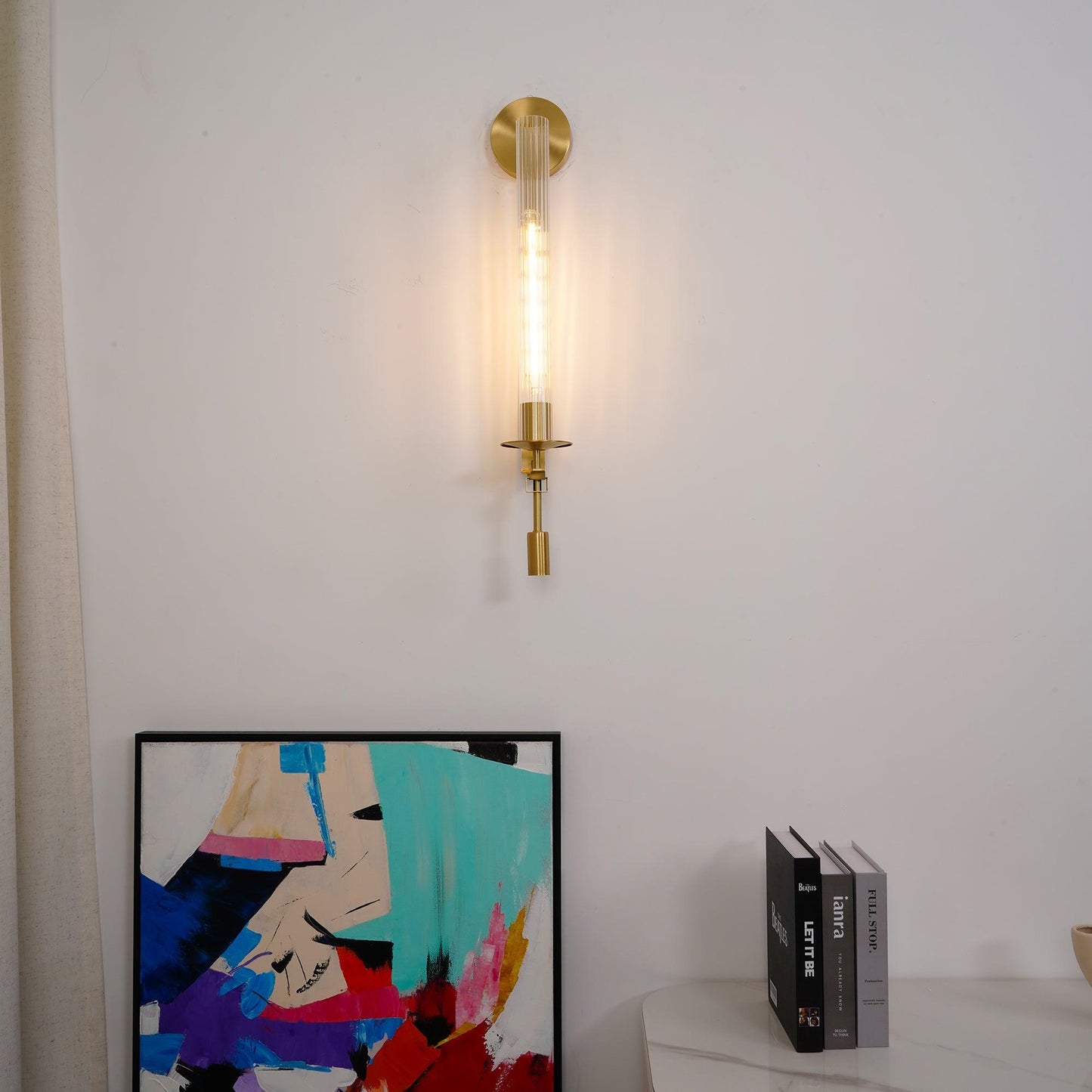 Vintage Ribbed Glass Brass Wall Sconce