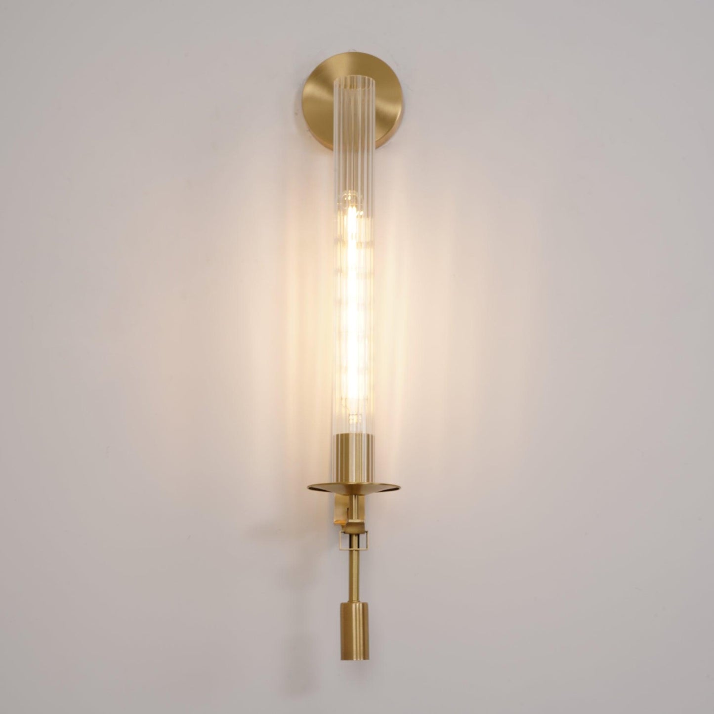Vintage Ribbed Glass Brass Wall Sconce