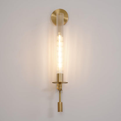 Vintage Ribbed Glass Brass Wall Sconce
