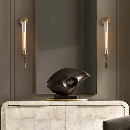 Vintage Ribbed Glass Brass Wall Sconce