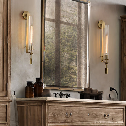 Vintage Ribbed Glass Brass Wall Sconce