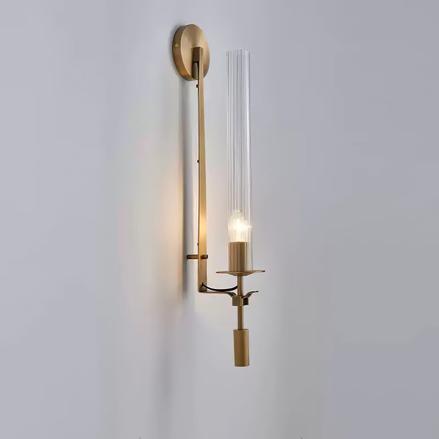 Vintage Ribbed Glass Brass Wall Sconce