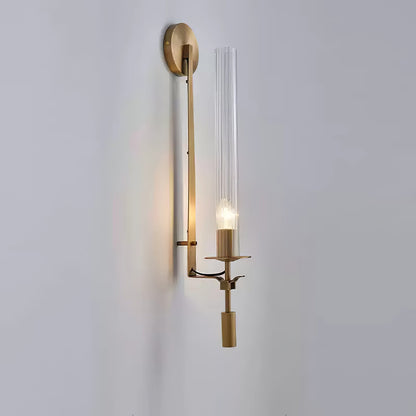 Vintage Ribbed Glass Brass Wall Sconce
