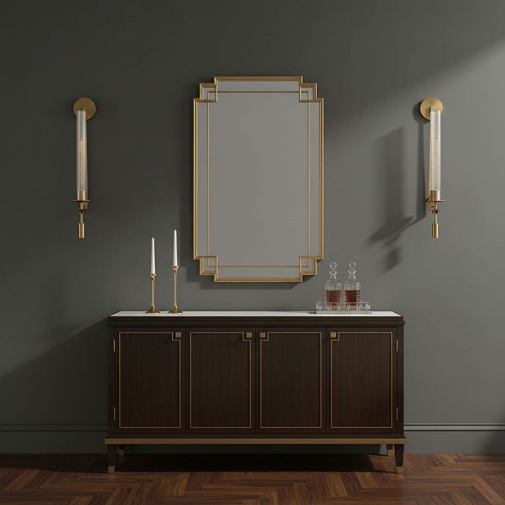 Vintage Ribbed Glass Brass Wall Sconce
