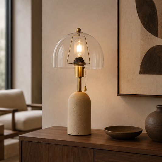 Glass Travertine Table Lamp