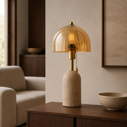 Glass Travertine Table Lamp
