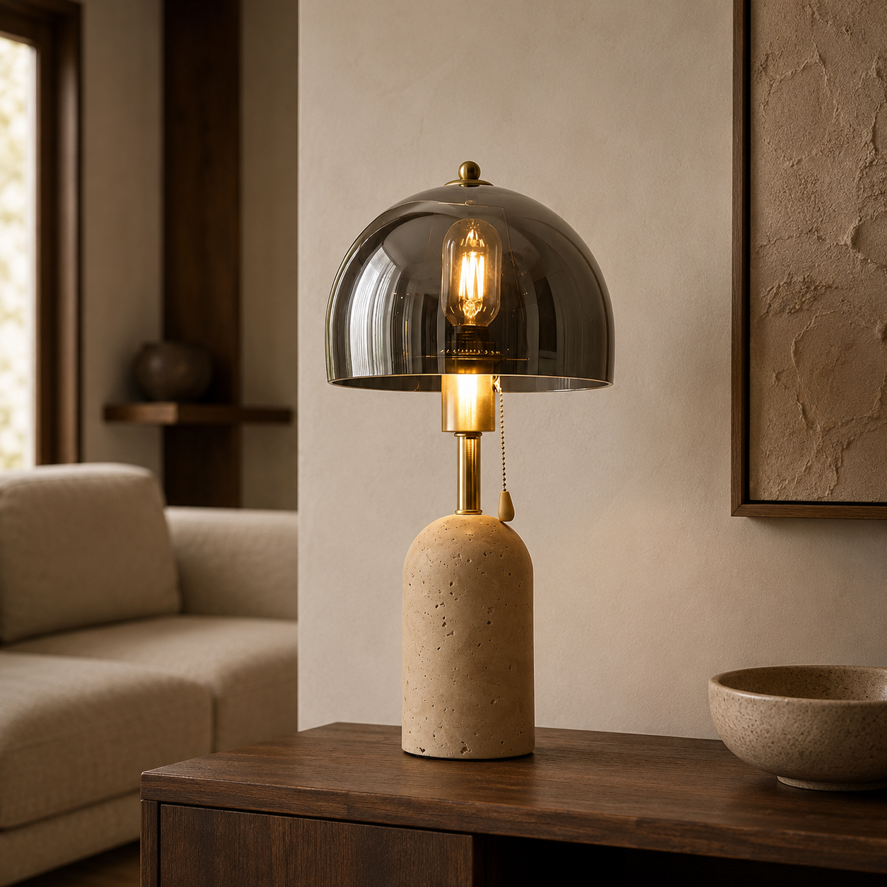 Glass Travertine Table Lamp