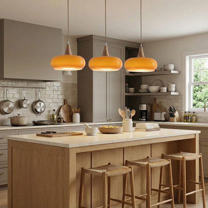 Tavira Glass Wood Pendant Light