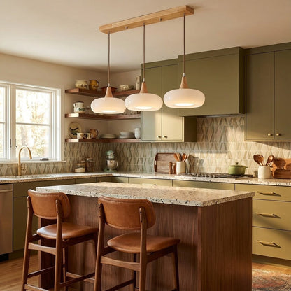 Tavira Glass Wood Pendant Light