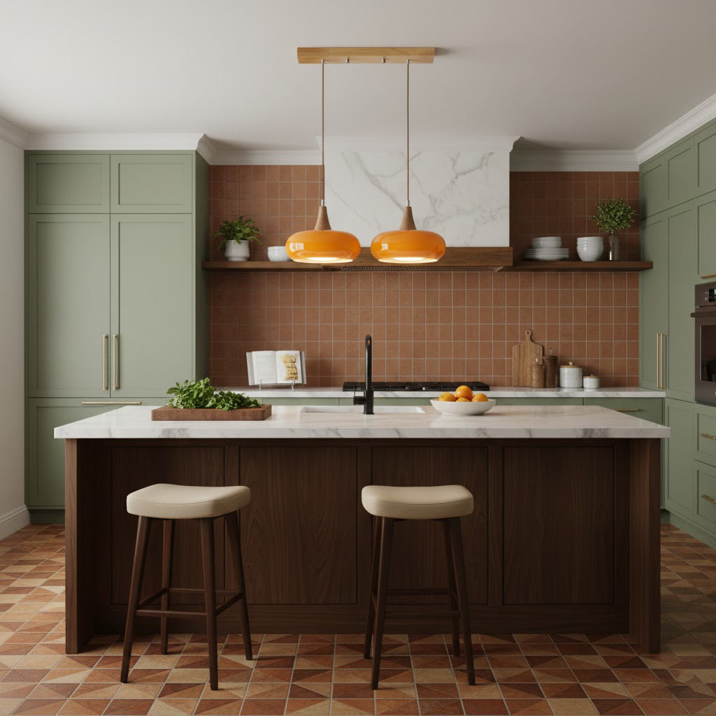 Tavira Glass Wood Pendant Light