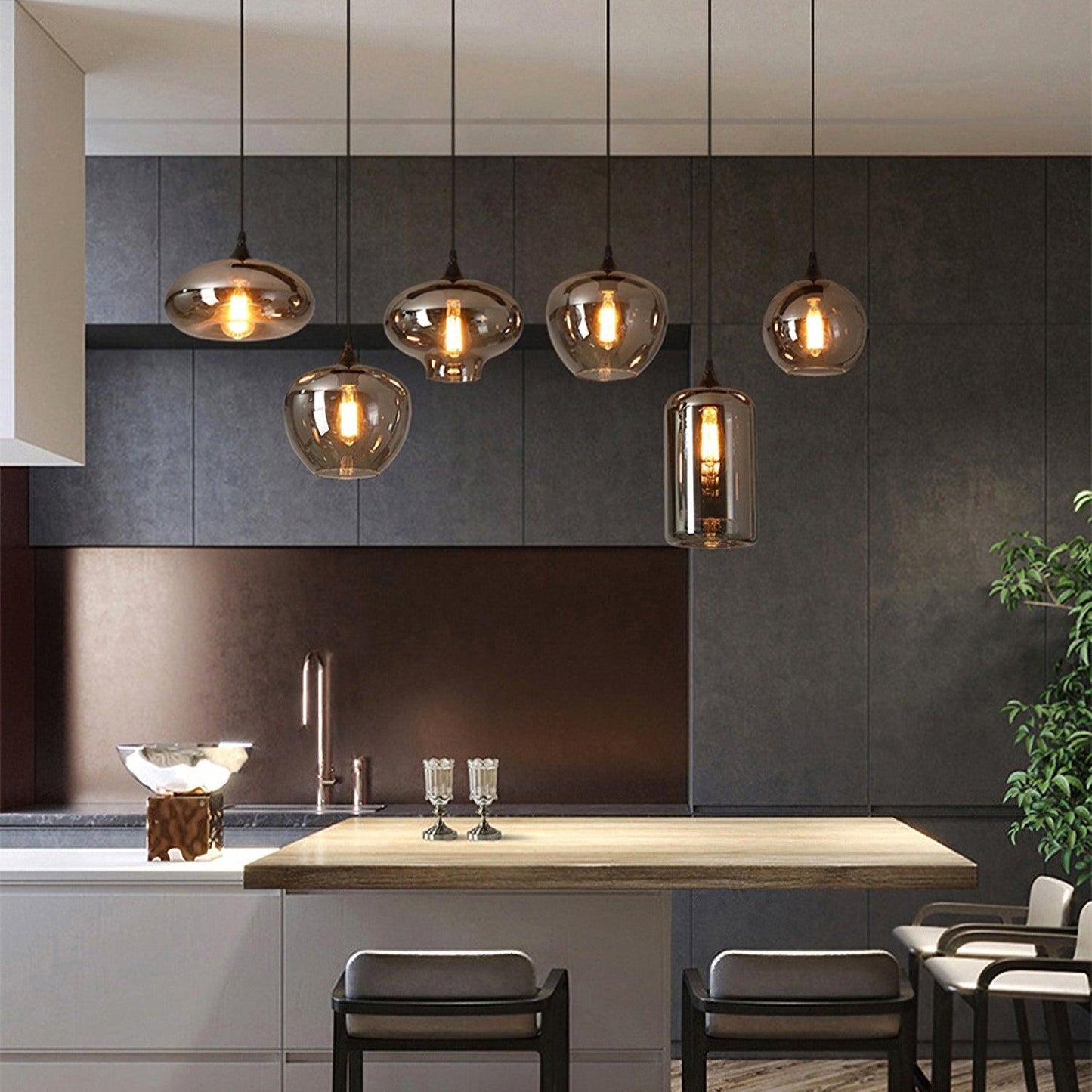 Elara Smokey Glass Pendant Light