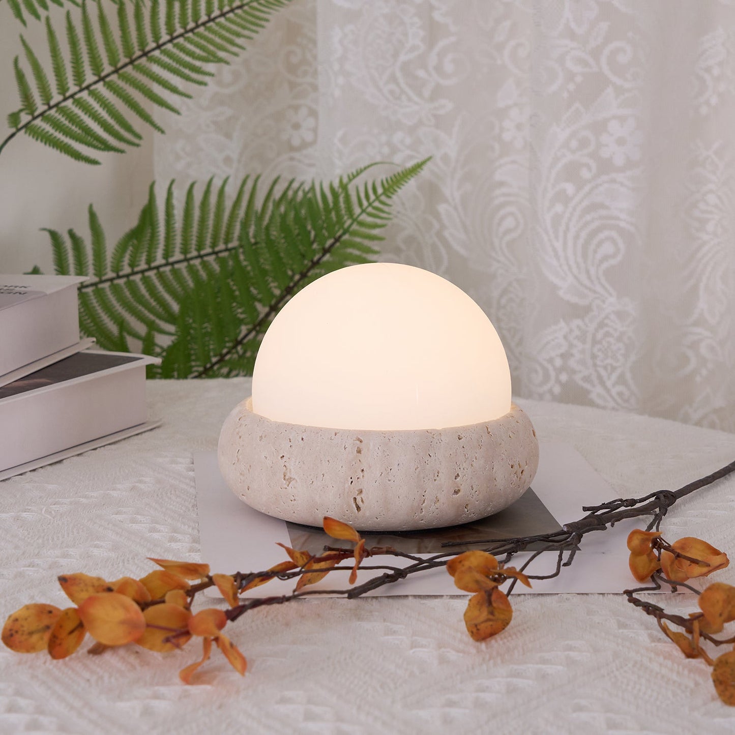 Mini Travertine Globe Table Lamp