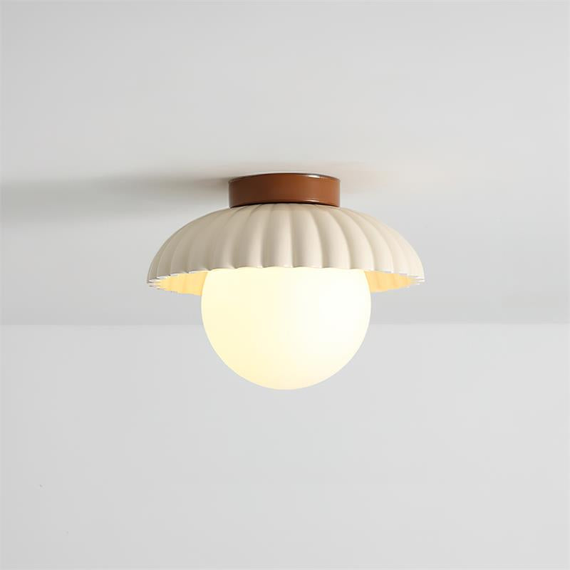 Ribbed Globe Flush Ceiling Light