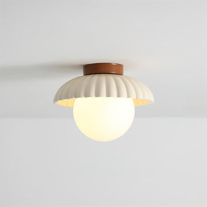 Ribbed Globe Flush Ceiling Light