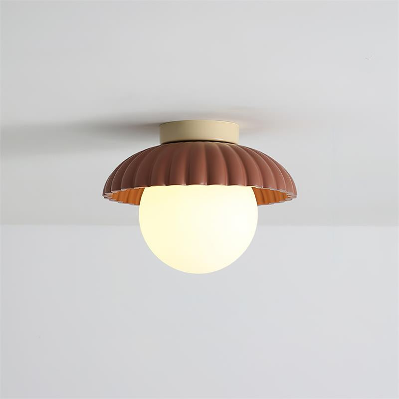 Ribbed Globe Flush Ceiling Light