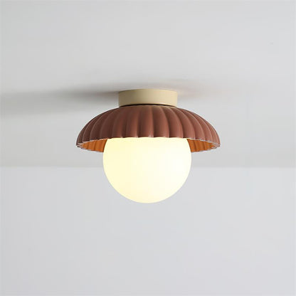 Ribbed Globe Flush Ceiling Light