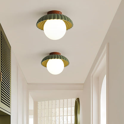 Ribbed Globe Flush Ceiling Light